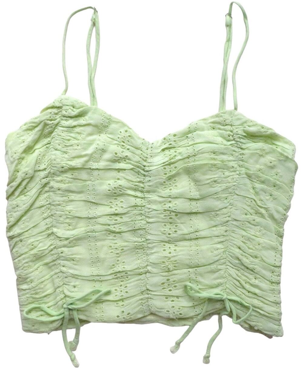 skylar+madison Womens Eyelet Crop Top, Stretch Tank Top, Spaghetti Strap Green M